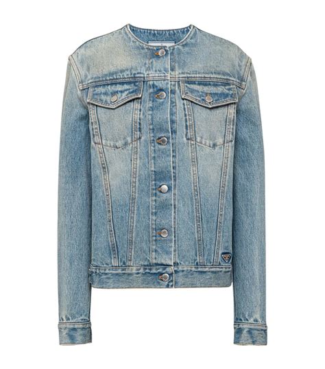 prada denim jacket applicazione in pelle|Women's Designer Prada Denim Jackets .